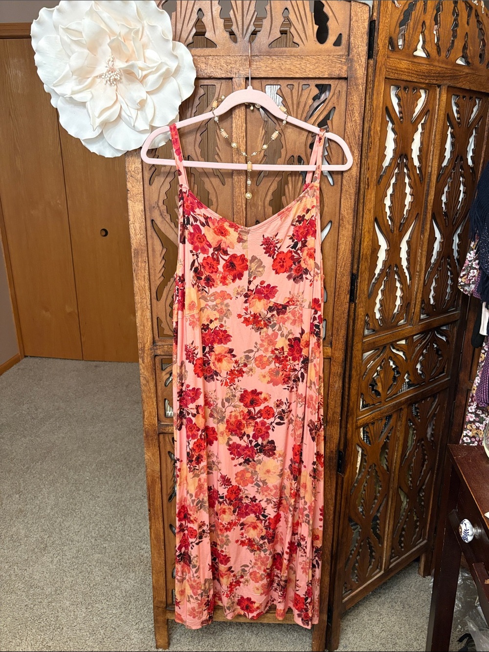 Peach and Red  Maxi Dress plus J Crew Necklace